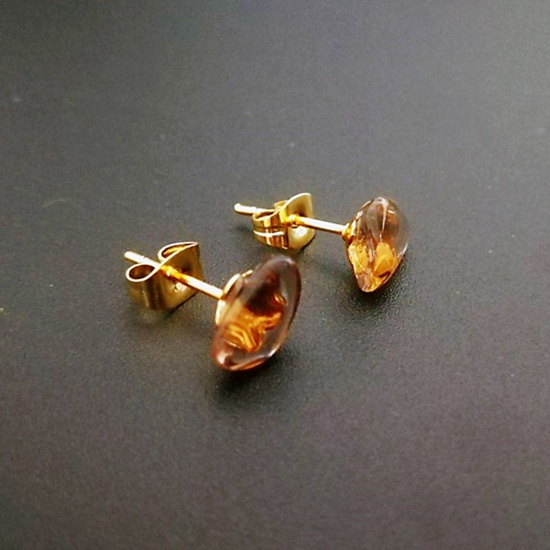 Picture of Smoky Quartz ( Natural ) Ear Post Stud Earrings Gold Plated Brown Irregular Post/ Wire Size: (20 gauge), 1 Pair