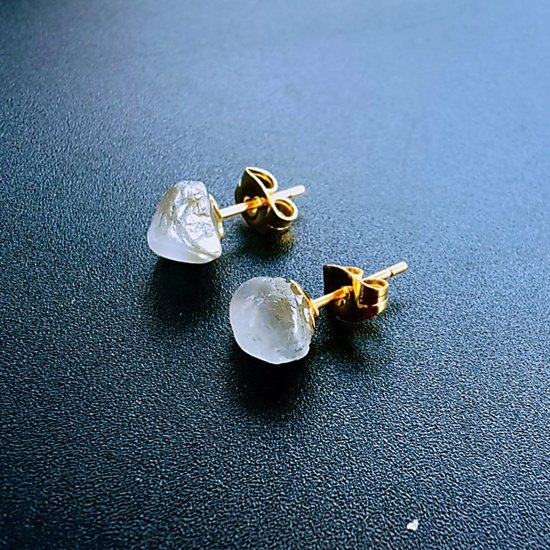 Picture of Stone ( Synthetic ) Ear Post Stud Earrings Gold Plated Light Blue Irregular Post/ Wire Size: (20 gauge), 1 Pair