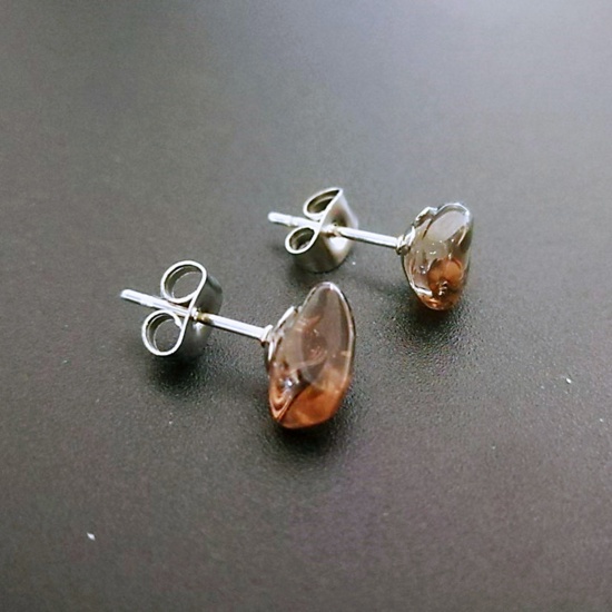 Picture of Smoky Quartz ( Synthetic ) Ear Post Stud Earrings Silver Tone Brown Irregular Post/ Wire Size: (20 gauge), 1 Pair
