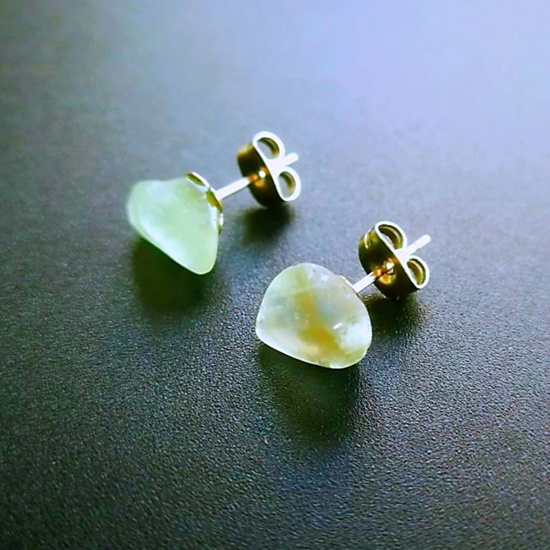 Picture of Stone ( Synthetic ) Ear Post Stud Earrings Silver Tone Green Irregular Post/ Wire Size: (20 gauge), 1 Pair