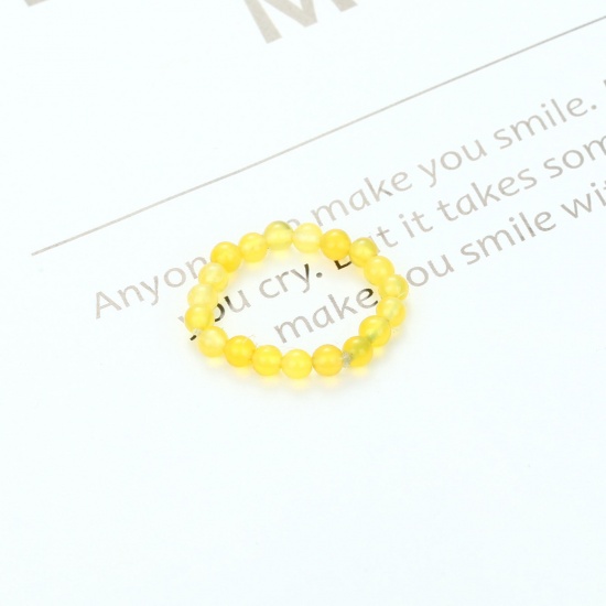 Picture of Citrine ( Natural ) Elastic Stretch Stylish Beaded Rings Yellow 19mm(US Size 9), 1 Piece