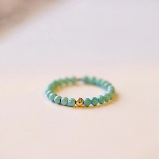 Picture of Turquoise ( Natural ) Elastic Stretch Stylish Beaded Rings Green 19mm(US Size 9), 1 Piece