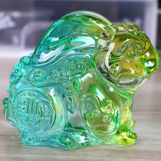 Picture of Crystal ( Synthetic ) Easter Day Ornaments Decorations Rabbit Animal Green 5cm Dia., 1 Piece