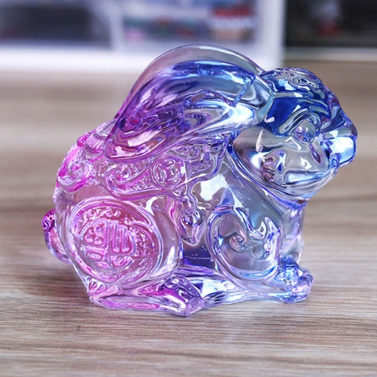 Picture of Crystal ( Synthetic ) Easter Day Ornaments Decorations Rabbit Animal Purple 5cm Dia., 1 Piece