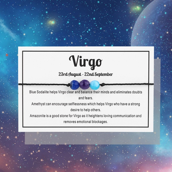 Picture of Gemstone Adjustable Braided Bracelets Virgo Sign Of Zodiac Constellations 30cm(11 6/8") long, 1 Piece