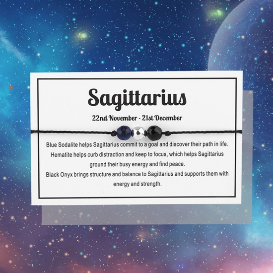 Picture of Gemstone Adjustable Braided Bracelets Sagittarius Sign Of Zodiac Constellations 30cm(11 6/8") long, 1 Piece