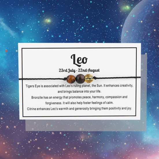 Picture of Gemstone Adjustable Braided Bracelets Leo Sign Of Zodiac Constellations 30cm(11 6/8") long, 1 Piece