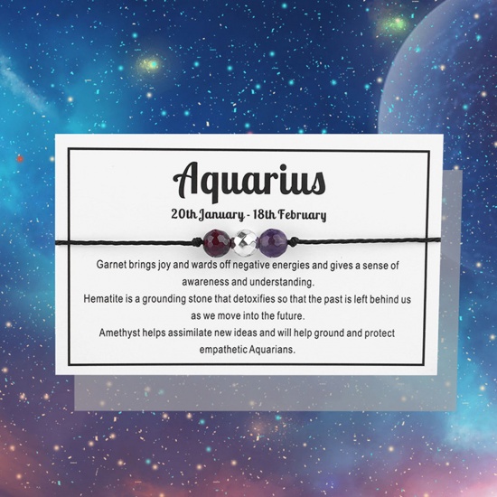 Picture of Gemstone Adjustable Braided Bracelets Aquarius Sign Of Zodiac Constellations 30cm(11 6/8") long, 1 Piece