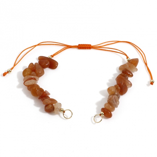 Picture of Natural Agate Braided Adjustable Semi-finished Bracelets For DIY Handmade Jewelry Making Orange Chip Beads 12.5cm(4 7/8") long, 1 Piece