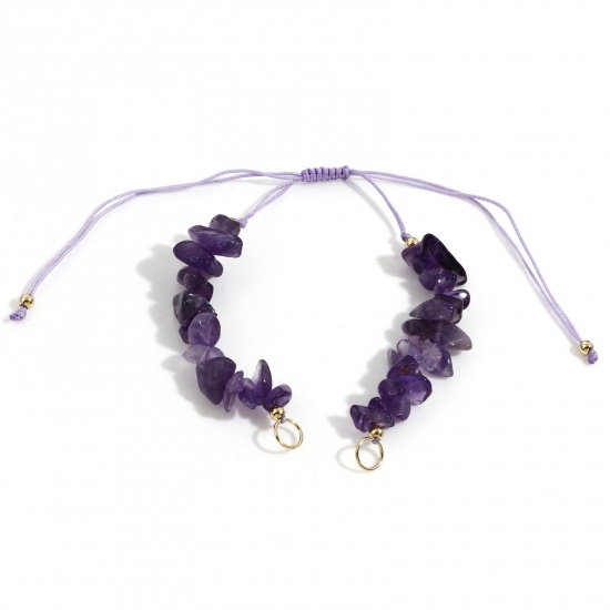 Picture of Natural Amethyst Braided Adjustable Semi-finished Bracelets For DIY Handmade Jewelry Making Purple Chip Beads 12.5cm(4 7/8") long, 1 Piece