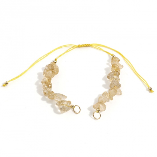 Picture of Natural Citrine Braided Adjustable Semi-finished Bracelets For DIY Handmade Jewelry Making Yellow Chip Beads 12.5cm(4 7/8") long, 1 Piece