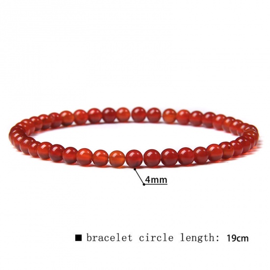 Picture of Natural Dyed Red Agate Elastic Dainty Bracelets Delicate Bracelets Beaded Bracelet Brown Red Round 19cm(7 4/8") long, 1 Piece