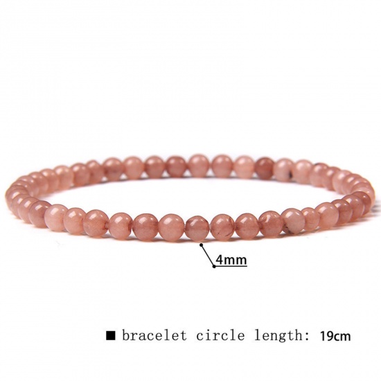Picture of Natural Dyed Stone Elastic Dainty Bracelets Delicate Bracelets Beaded Bracelet Dark Pink Round 19cm(7 4/8") long, 1 Piece