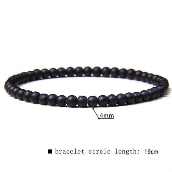 Picture of Natural Dyed Stone Elastic Dainty Bracelets Delicate Bracelets Beaded Bracelet Black Round 19cm(7 4/8") long, 1 Piece