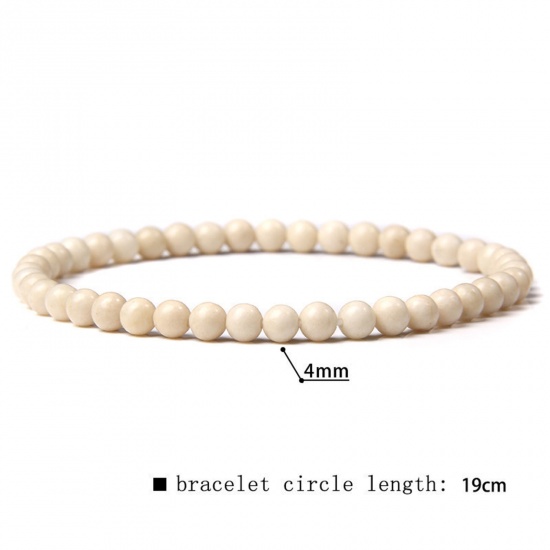Picture of Natural Dyed Stone Elastic Dainty Bracelets Delicate Bracelets Beaded Bracelet Creamy-White Round 19cm(7 4/8") long, 1 Piece