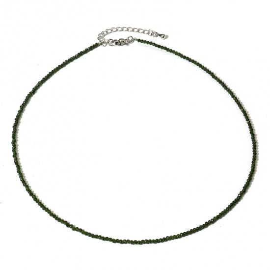 Picture of 1 Piece (Grade A) Sandstone ( Natural ) Beaded Necklace Dark Green Round Faceted 41cm(16 1/8") long