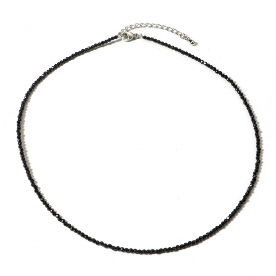 Picture of 1 Piece (Grade A) Spinel ( Natural ) Beaded Necklace Black Round Faceted 41cm(16 1/8") long