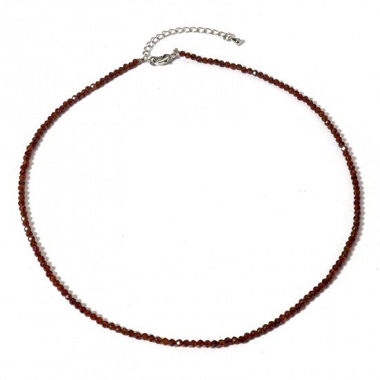 Picture of 1 Piece (Grade A) Garnet ( Natural ) Beaded Necklace Dark Brown Round Faceted 41cm(16 1/8") long