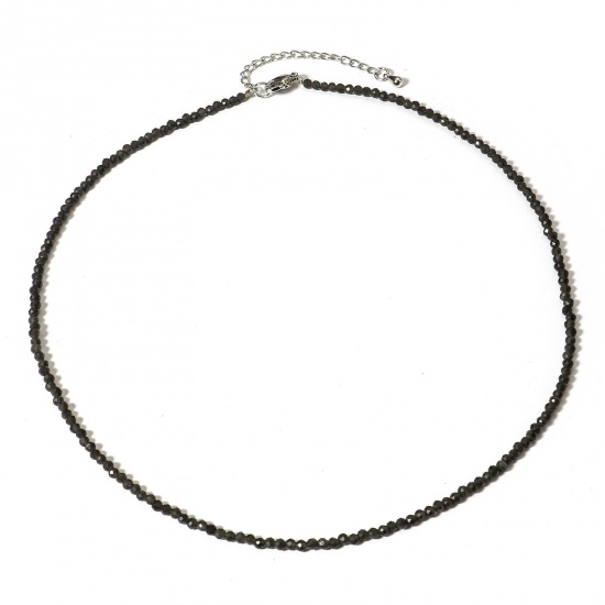 Immagine di 1 Pz (Grado A) Ossidiana ( Naturale ) Collana di Perline Nero Tondo Sezione 41cm Lunghezza