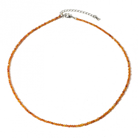 Picture of 1 Piece (Grade A) Cubic Zirconia ( Natural ) Beaded Necklace Orange Round Faceted 41cm(16 1/8") long