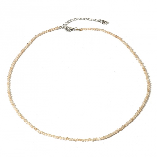 Picture of 1 Piece (Grade A) Cubic Zirconia ( Natural ) Beaded Necklace Champagne Round Faceted 41cm(16 1/8") long