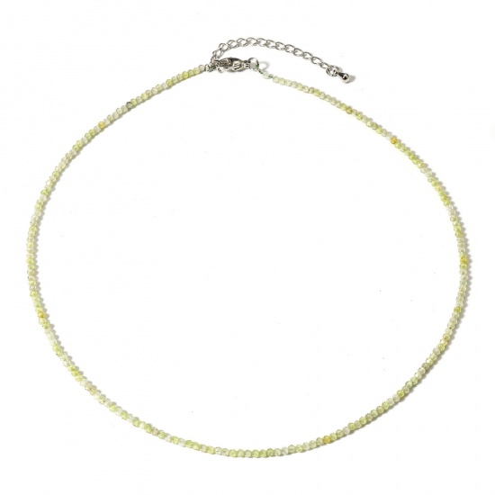 Picture of 1 Piece (Grade A) Cubic Zirconia ( Natural ) Beaded Necklace Yellow-green Round Faceted 41cm(16 1/8") long