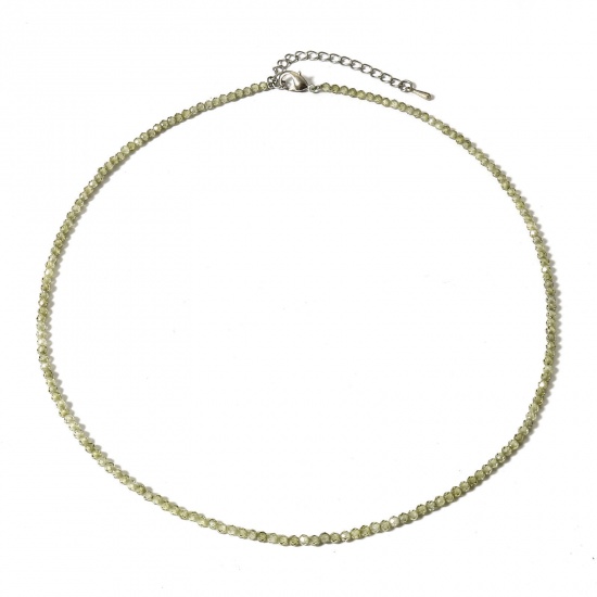 Immagine di 1 Pz (Grado A) Zircone Cubico ( Naturale ) Collana di Perline Verde Tondo Sezione 41cm Lunghezza