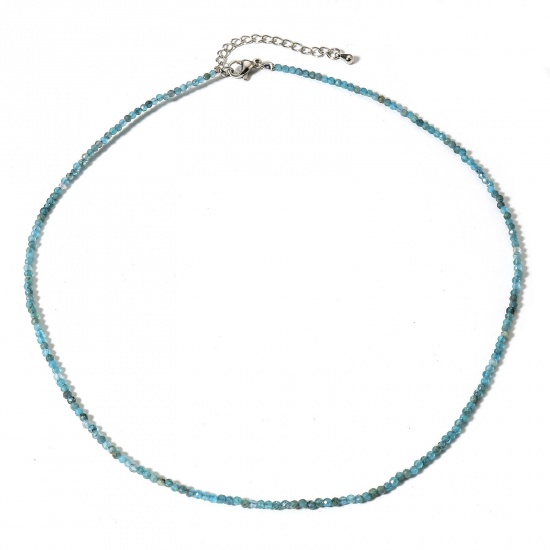 Picture of 1 Piece (Grade A) Apatite ( Natural ) Beaded Necklace Lake Blue Round Faceted 41cm(16 1/8") long