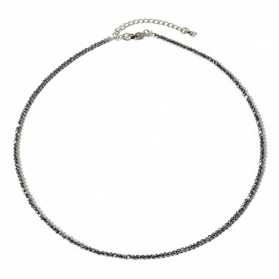 Picture of 1 Piece (Grade A) Terahertz ( Natural ) Beaded Necklace Silver-gray Round Faceted 41cm(16 1/8") long