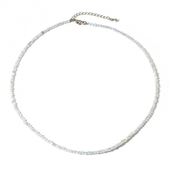 Picture of 1 Piece (Grade A) Aquamarine ( Natural ) Beaded Necklace Light Blue Round Faceted 41cm(16 1/8") long