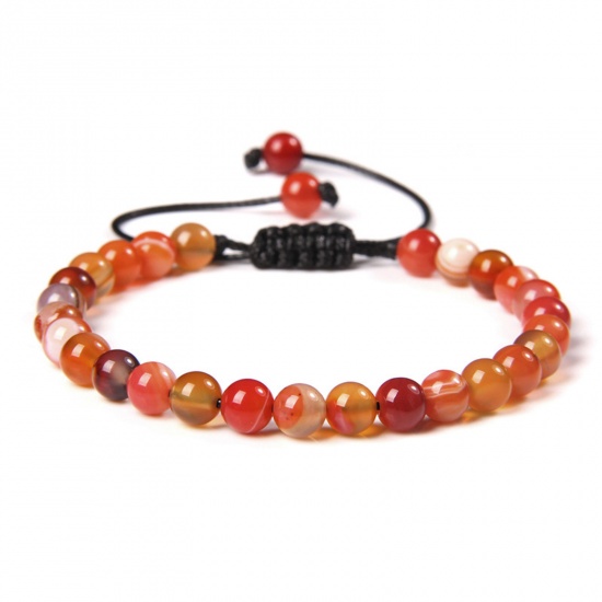 Picture of 1 Piece 6mm Beads Natural Dyed Agate Adjustable Dainty Bracelets Delicate Bracelets Beaded Bracelet Red Round 30cm(11 6/8") long - 18cm(7 1/8") long