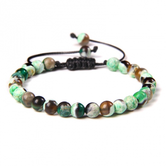 Picture of 1 Piece 6mm Beads Natural Dyed Agate Adjustable Dainty Bracelets Delicate Bracelets Beaded Bracelet Green Round 30cm(11 6/8") long - 18cm(7 1/8") long