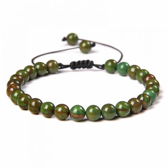 Picture of 1 Piece 6mm Beads Natural Dyed Gemstone Adjustable Dainty Bracelets Delicate Bracelets Beaded Bracelet Green Round 30cm(11 6/8") long - 18cm(7 1/8") long