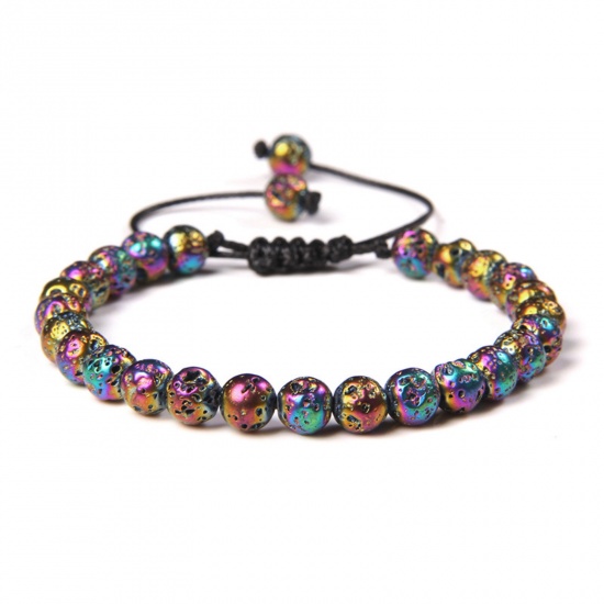 Image de 1 Pièce 6mm Perles Bracelets Raffinés Bracelets Délicats Bracelet de Perles en Pierre de Lave ( Plaquage ) Multicolore Rond Réglable 30cm - 18cm Long