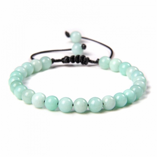 Picture of 1 Piece 6mm Beads Imitation Amazonite Adjustable Dainty Bracelets Delicate Bracelets Beaded Bracelet Light Blue Round 30cm(11 6/8") long - 18cm(7 1/8") long