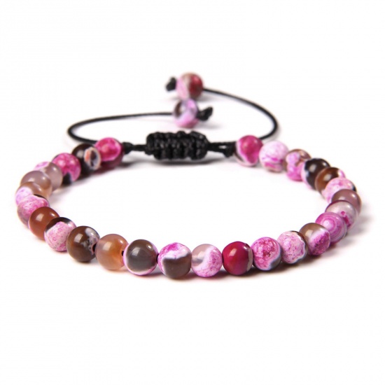 Picture of 1 Piece 6mm Beads Natural Dyed Agate Adjustable Dainty Bracelets Delicate Bracelets Beaded Bracelet Fuchsia Round 30cm(11 6/8") long - 18cm(7 1/8") long