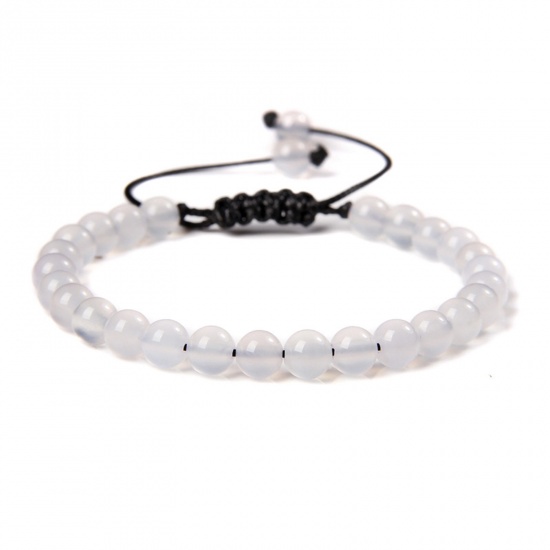 Picture of 1 Piece 6mm Beads Natural Dyed Agate Adjustable Dainty Bracelets Delicate Bracelets Beaded Bracelet White Round 30cm(11 6/8") long - 18cm(7 1/8") long