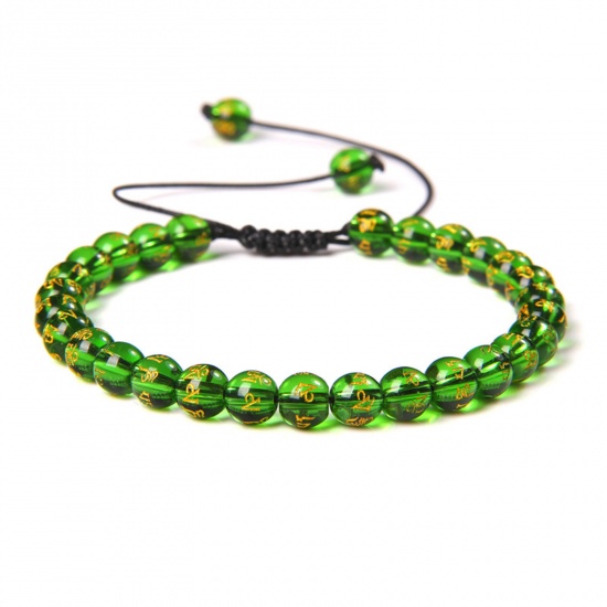 Picture of 1 Piece 6mm Beads Natural Dyed Stone Adjustable Dainty Bracelets Delicate Bracelets Beaded Bracelet Green Round 30cm(11 6/8") long - 18cm(7 1/8") long