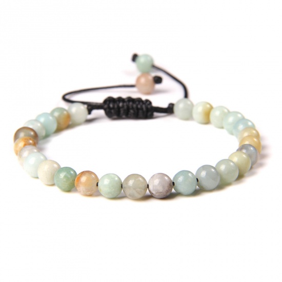 Picture of 1 Piece 6mm Beads Natural Dyed Amazonite Adjustable Dainty Bracelets Delicate Bracelets Beaded Bracelet Multicolor Round 30cm(11 6/8") long - 18cm(7 1/8") long