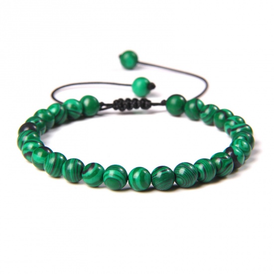 Immagine di 1 Pz Naturale/Tintura Malachite Bracciali Delicato bracciali delicate braccialetto in rilievo Verde Tondo Regolabile 30cm - 18cm Lunghezza
