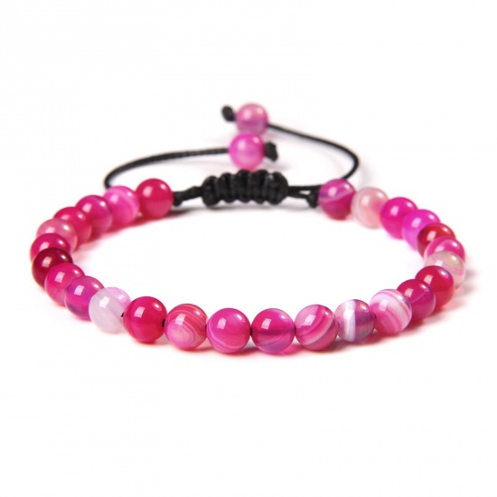 Picture of 1 Piece 6mm Beads Natural Dyed Agate Adjustable Dainty Bracelets Delicate Bracelets Beaded Bracelet Fuchsia Round 30cm(11 6/8") long - 18cm(7 1/8") long