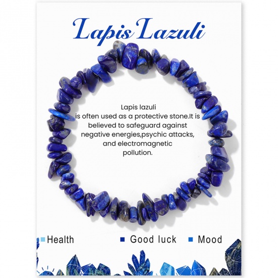 Picture of 1 Piece Natural Lapis Lazuli Gravels Chips Dainty Bracelets Delicate Bracelets Beaded Bracelet Blue Irregular 19cm(7 4/8") long
