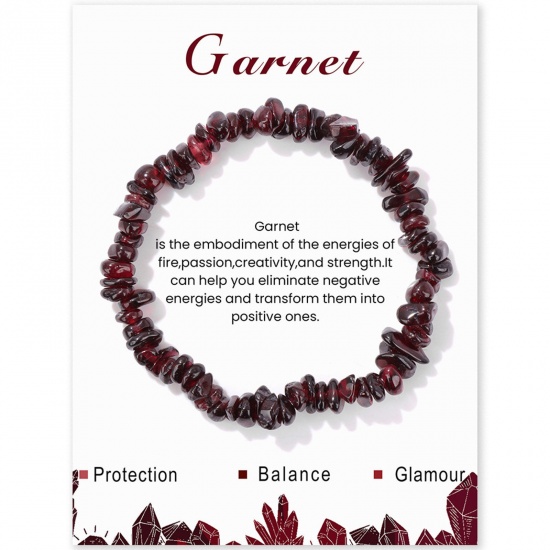 Picture of 1 Piece Natural Garnet Gravels Chips Dainty Bracelets Delicate Bracelets Beaded Bracelet Wine Red Irregular 19cm(7 4/8") long