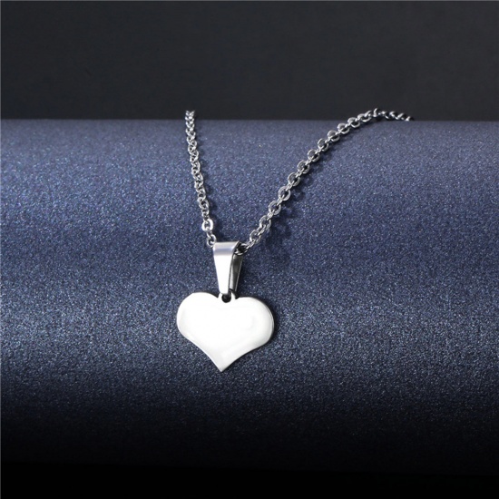 Picture of 304 Stainless Steel Valentine's Day Link Cable Chain Necklace Silver Tone Heart 45cm(17 6/8") long, 1 Piece