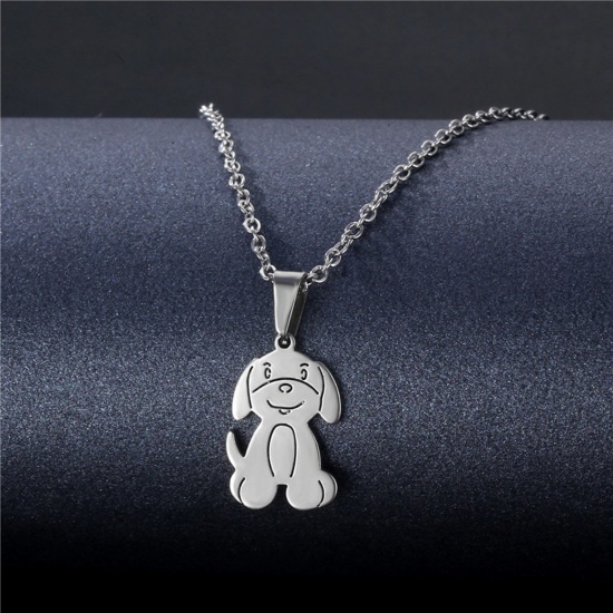 Picture of 304 Stainless Steel Pet Silhouette Link Cable Chain Necklace Silver Tone Dog Animal 45cm(17 6/8") long, 1 Piece