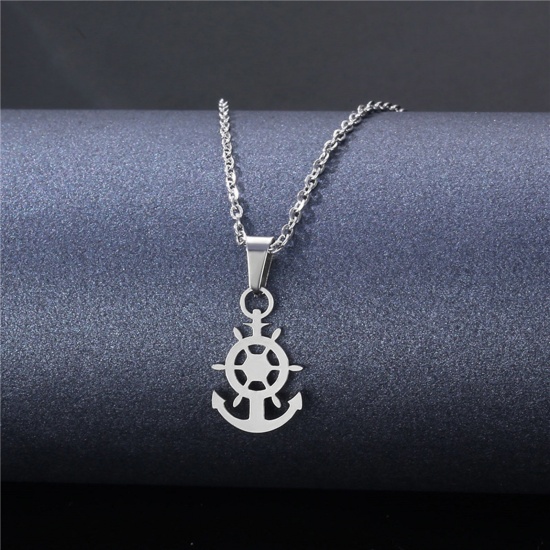Picture of 304 Stainless Steel Link Cable Chain Necklace Silver Tone Anchor 45cm(17 6/8") long, 1 Piece