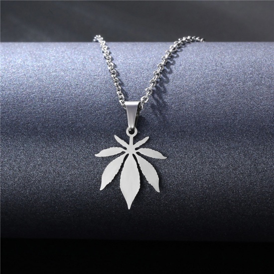 Picture of 304 Stainless Steel Link Cable Chain Necklace Silver Tone Leaf 45cm(17 6/8") long, 1 Piece