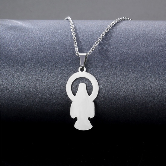Picture of 304 Stainless Steel Religious Link Cable Chain Necklace Silver Tone Virgin Mary 45cm(17 6/8") long, 1 Piece