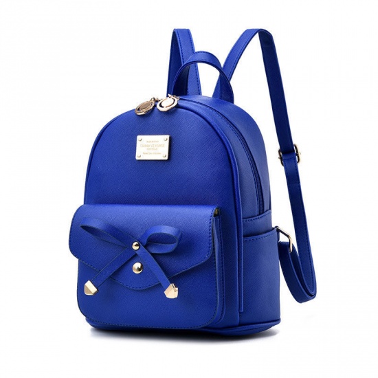 Picture of PU Leather Backpack Bowknot Deep Blue 26cm x 22cm , 1 Piece