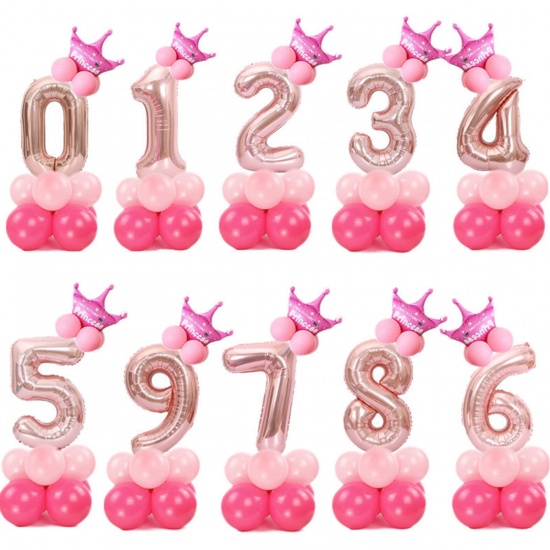 Picture of Aluminium Foil Balloon Pink Number Crown Message " 2 " 81.3cm, 1 Set ( 15 PCs/Set)